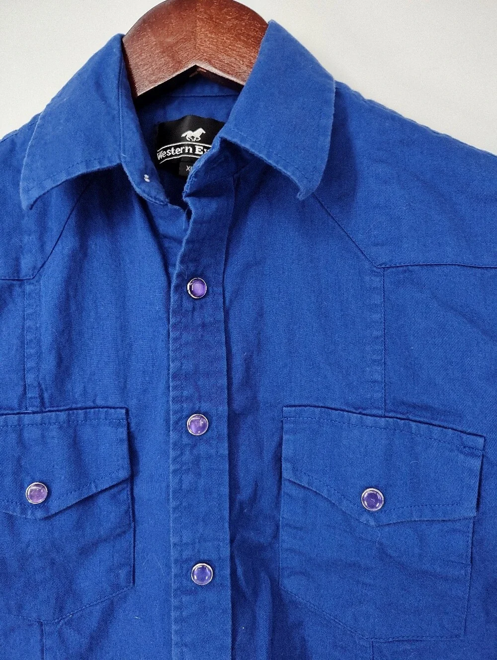 Western Express Boys' Long-Sleeve Button-Down Shirt in Royal Blue Size X Large